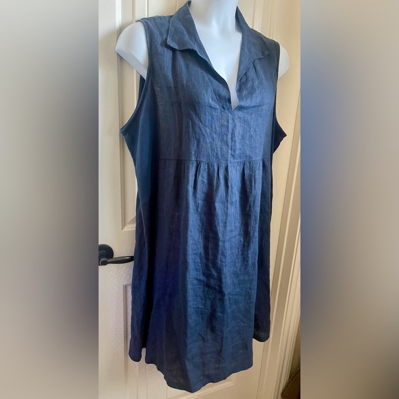 Terzo Millennio Sleeveless Blue 100% Linen Dressed w/Knit Insets, Sixe 1X - Picture 2 of 9